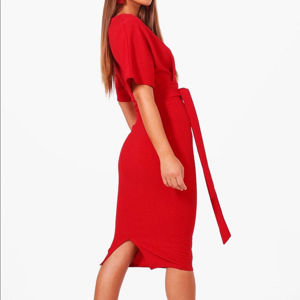 Boohoo tie waist formal midi dress - Picture 2 of 4